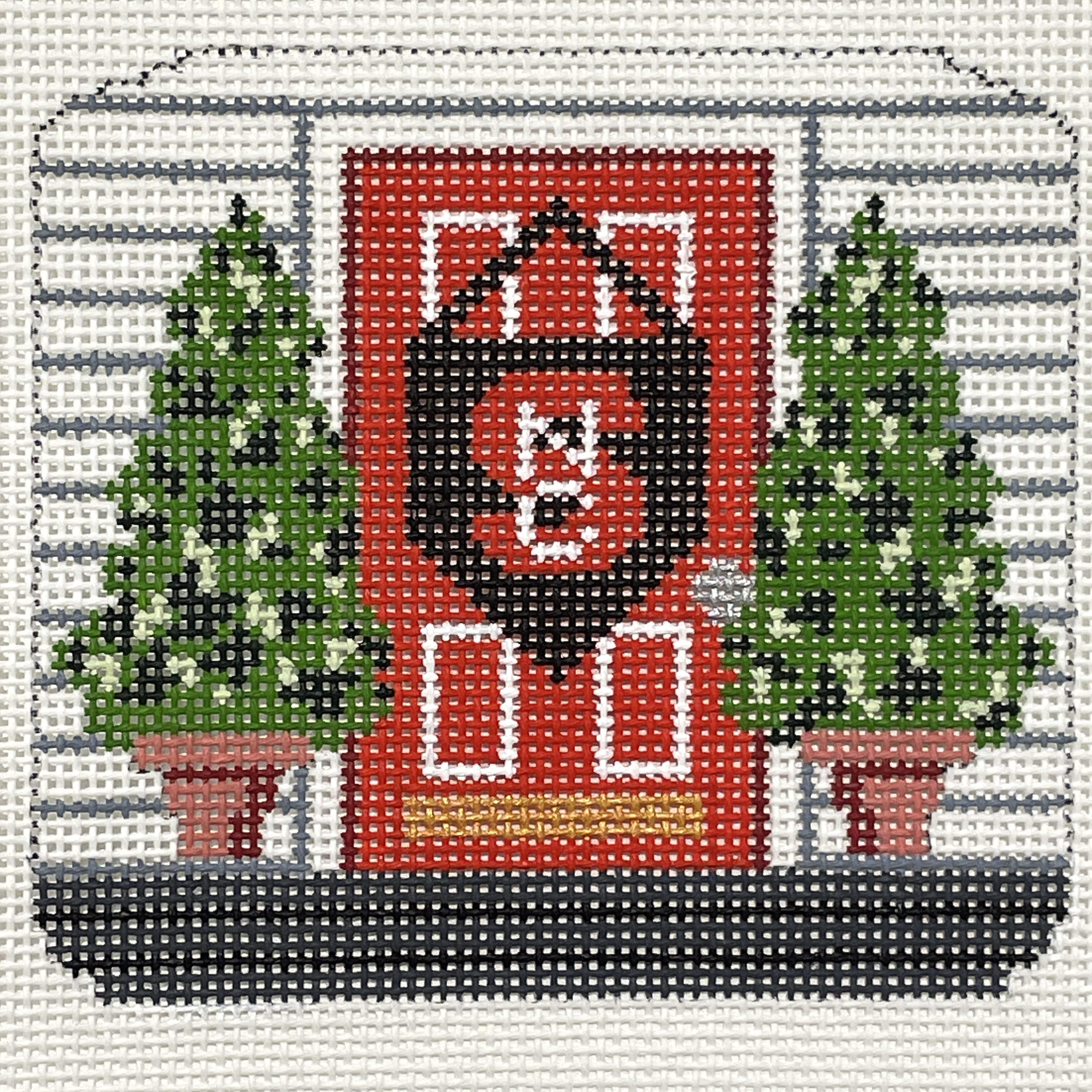 Christmas Front Door   NC State Painted Canvas Elm Tree Needlepoint 
