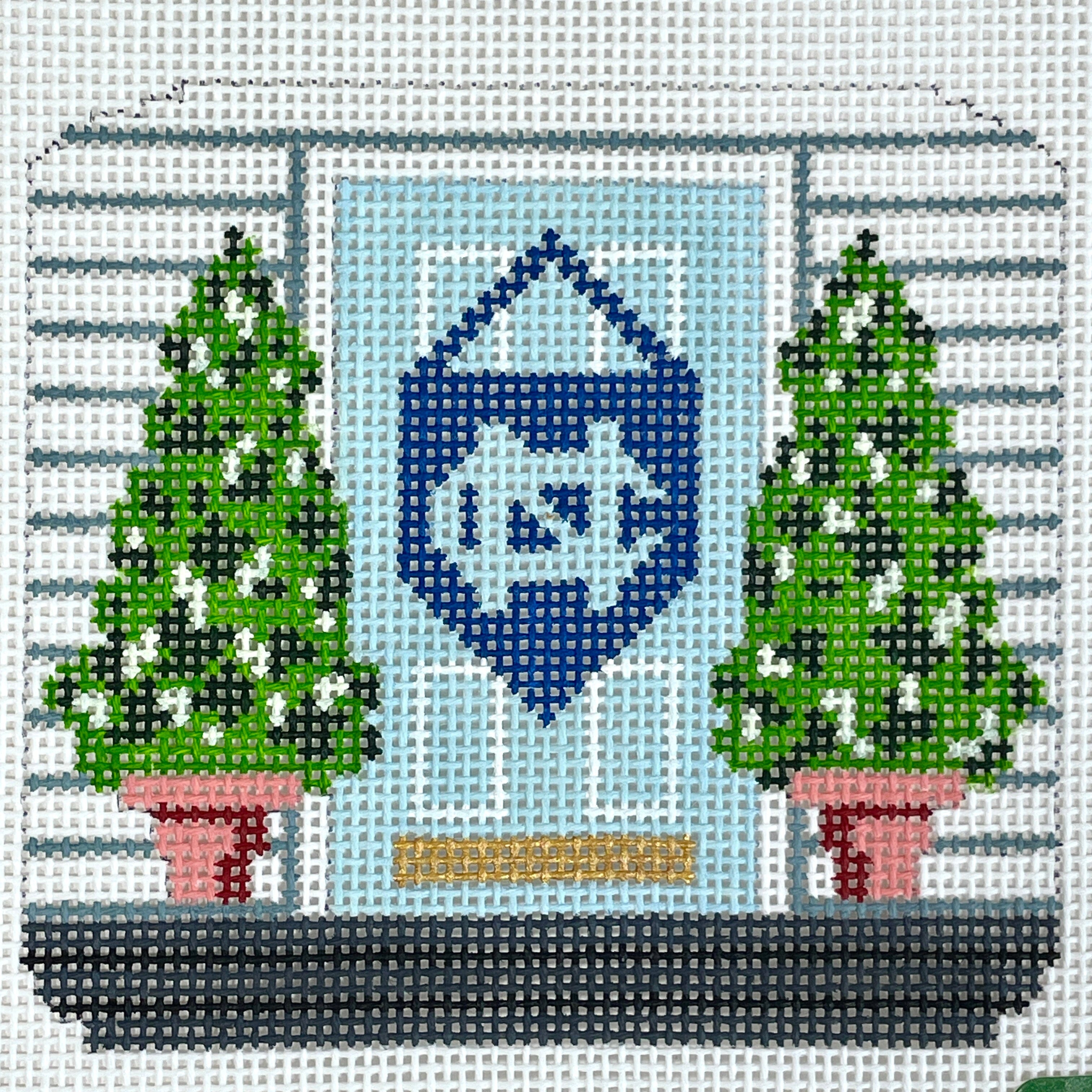 Christmas Front Door   UNC Painted Canvas Elm Tree Needlepoint 
