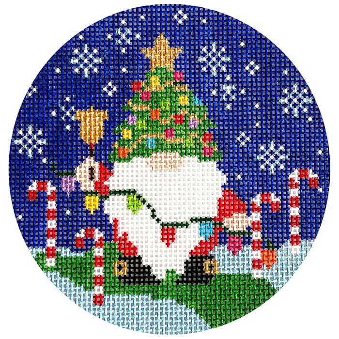 Christmas Gnome Round Painted Canvas Wipstitch Needleworks 