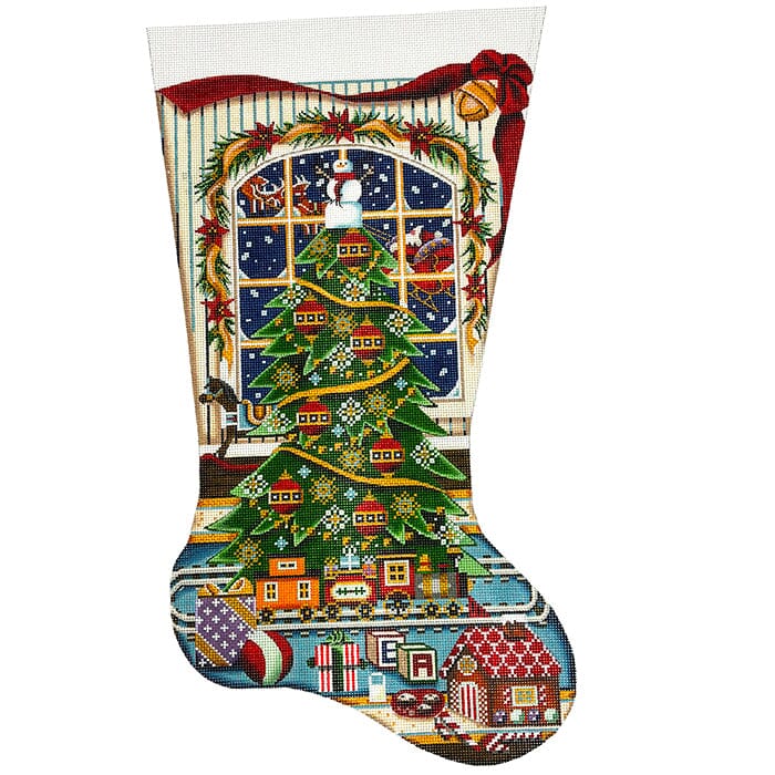 Christmas Magic Boy Stocking TTR on 13 Painted Canvas Rebecca Wood Designs  - 1