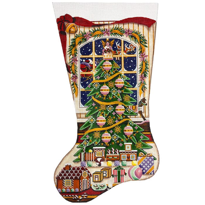 Christmas Magic, Girl Stocking TTL on 13 Painted Canvas Rebecca Wood Designs 