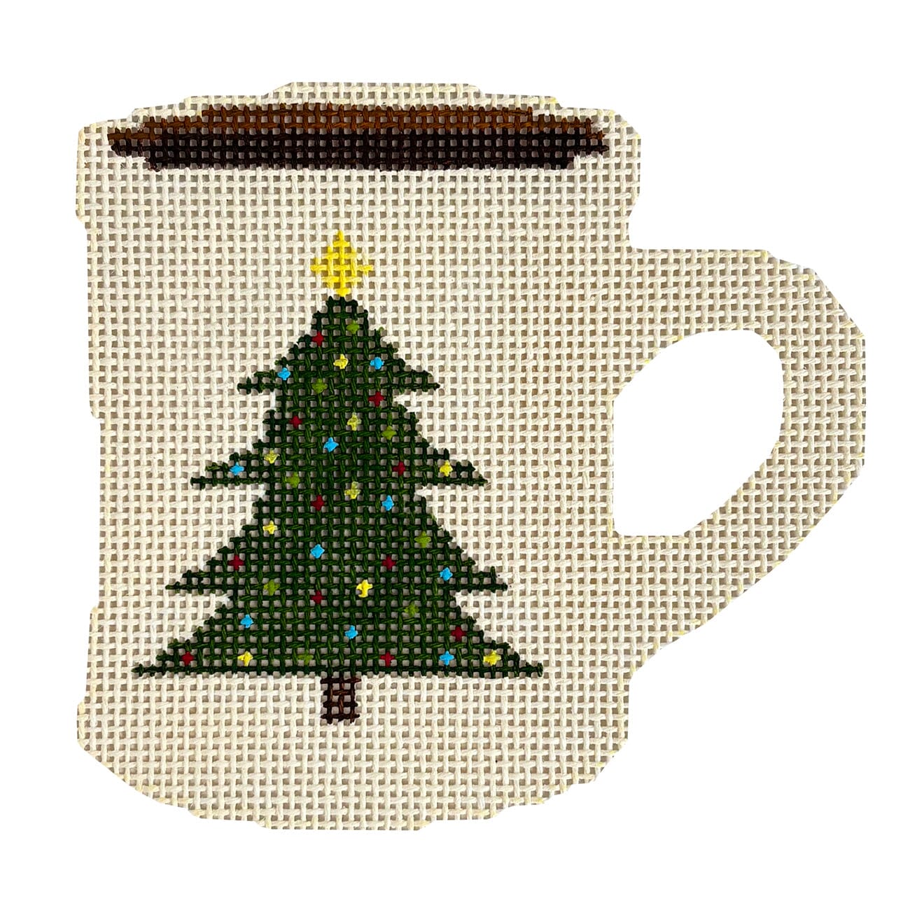 Christmas Mug Painted Canvas Dogwood Needlepoint  - 1