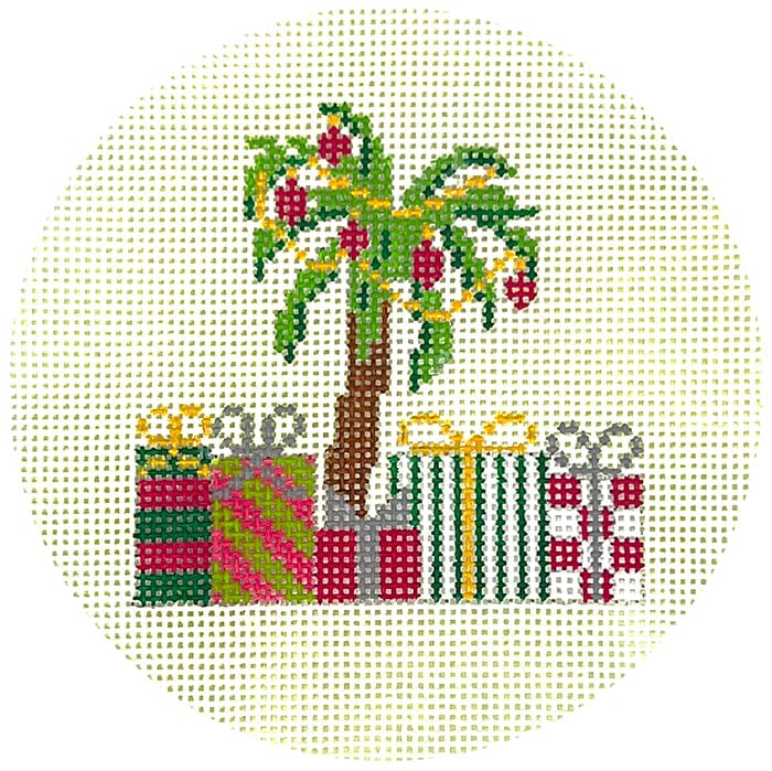 Christmas Palm Tree on Green Ornament Painted Canvas Kristine Kingston  - 1