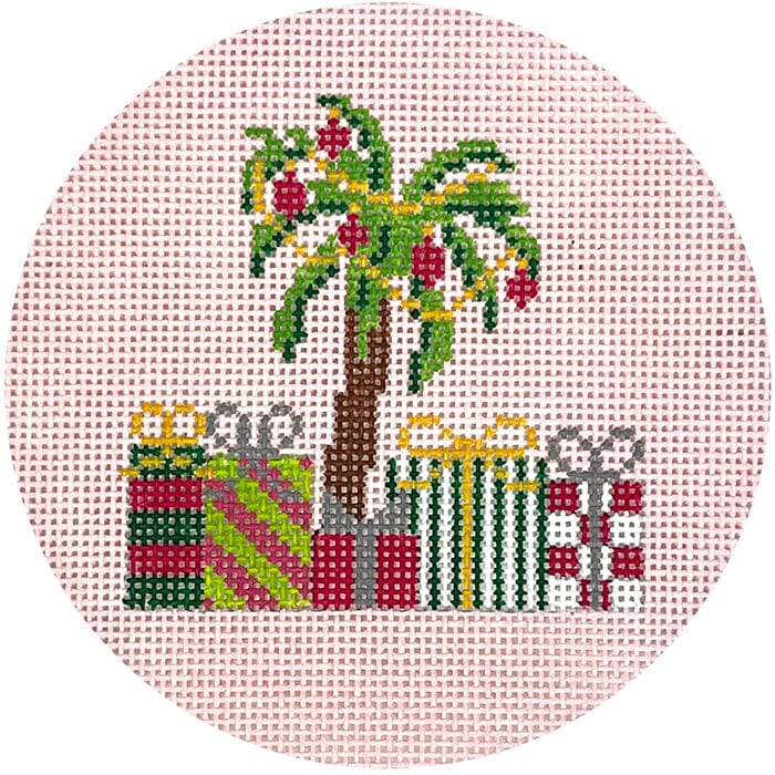 Christmas Palm Tree on Pink Ornament Painted Canvas Kristine Kingston  - 1