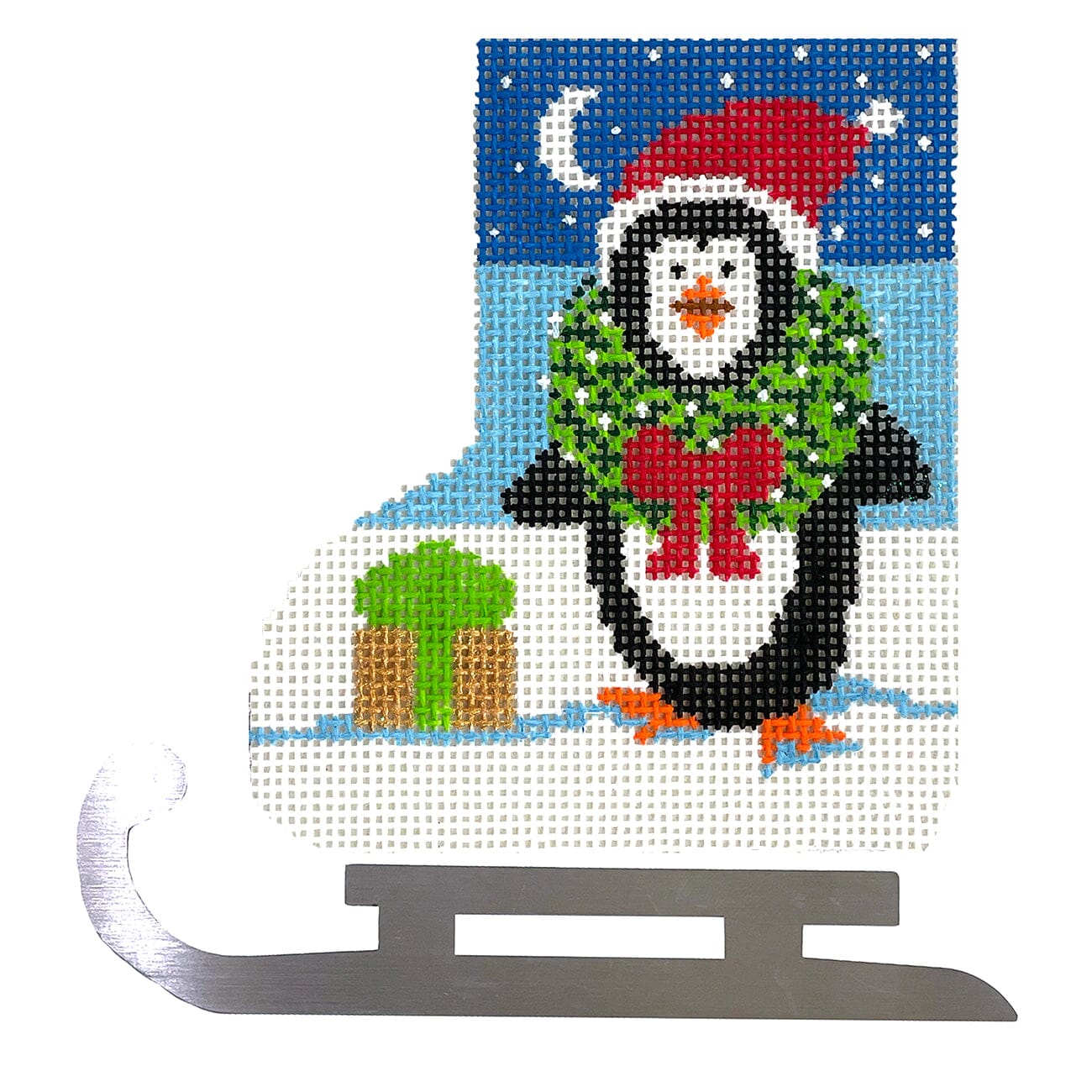 Christmas Penguin Mini Skate w/Blade Painted Canvas Shelly Tribbey  - 1