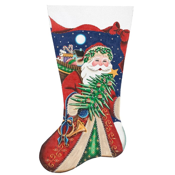 Christmas Robes Santa Stocking on on 18 TTL Painted Canvas Rebecca Wood Designs  - 1