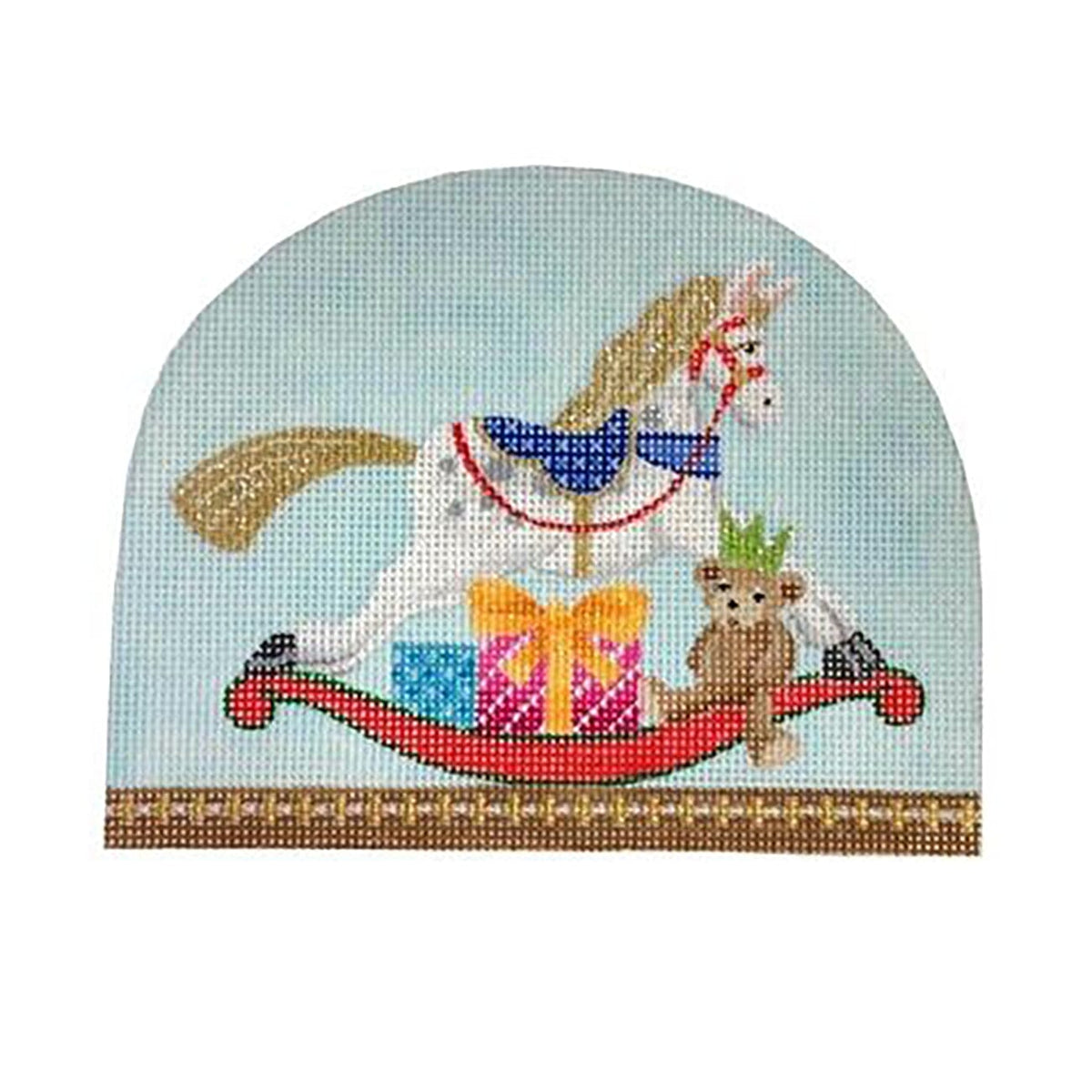 Christmas Snowdome   Rocking Horse Painted Canvas Kirk & Bradley  - 1