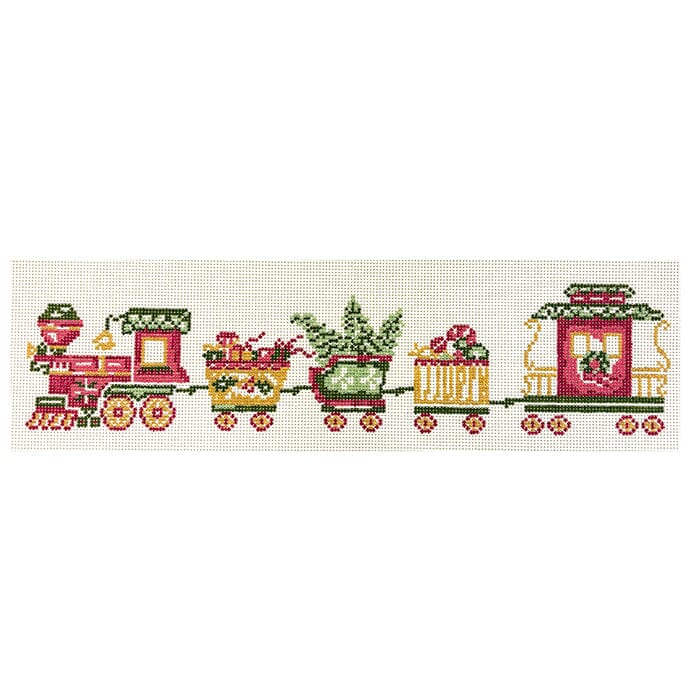 Christmas Train Bolster Pillow Painted Canvas KCN Designers  - 1