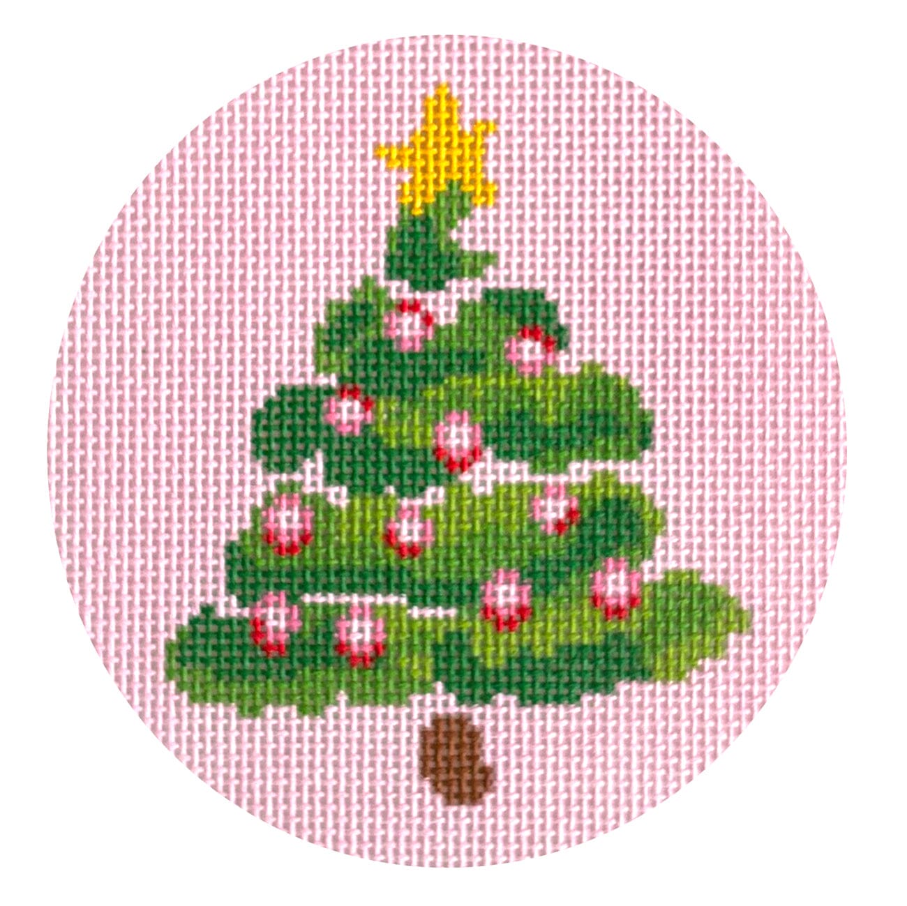 Christmas Tree on Pink Round Painted Canvas Camilla Moss  - 1
