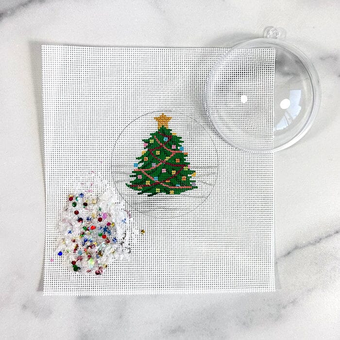 Christmas Tree Ornament with Clear Dome & Confetti Painted Canvas Kate Dickerson Needlepoint Collections 