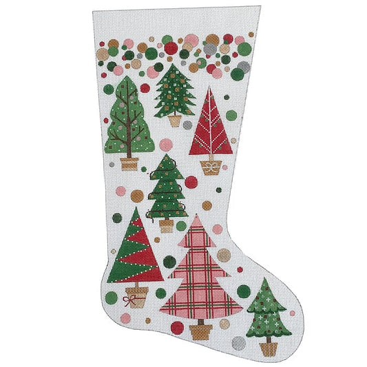 Christmas Tree with Polka Dots Stocking Painted Canvas Alice Peterson Company 