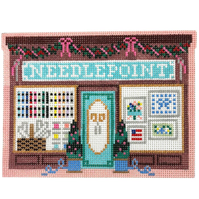 Christmas Village Needlepoint Shop Painted Canvas Le Point Studio 