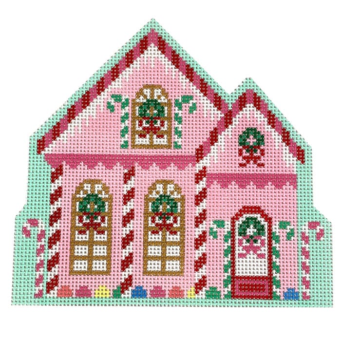 Christmas Village Peppermint House Painted Canvas Le Point Studio  - 1