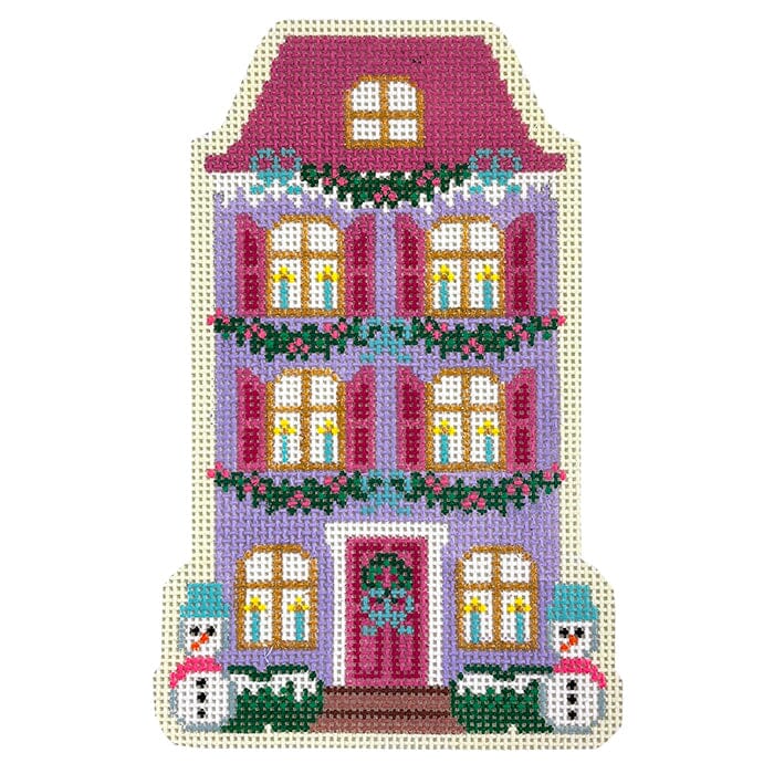 Christmas Village Purple Row House Painted Canvas Le Point Studio 