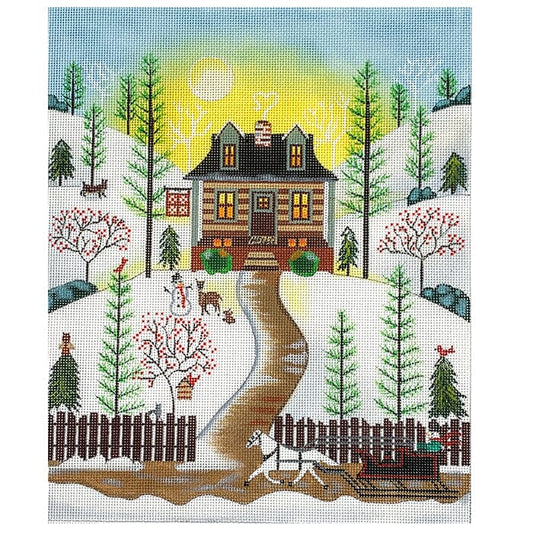 Christmas/Winter Landscape: Cabin in the Pines Painted Canvas Painted Pony Designs 