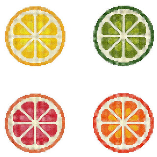 Citrus Coasters Set Painted Canvas Lucky Lotus Needlepoint 
