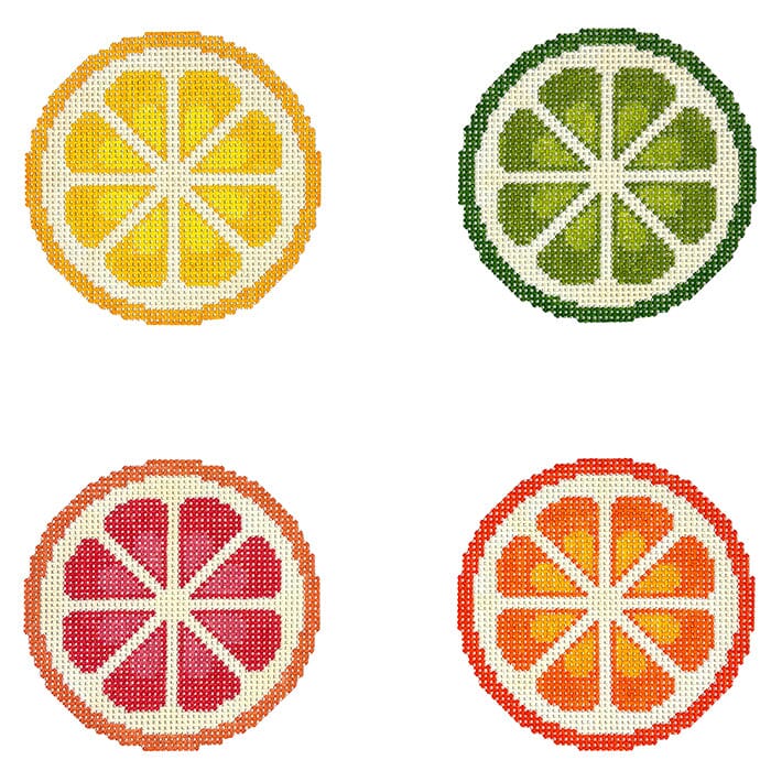 Citrus Coasters Set Painted Canvas Lucky Lotus Needlepoint  - 1