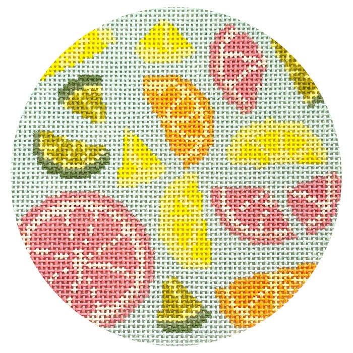 Citrus Slice Coaster 4" Round Painted Canvas Atlantic Blue Canvas 
