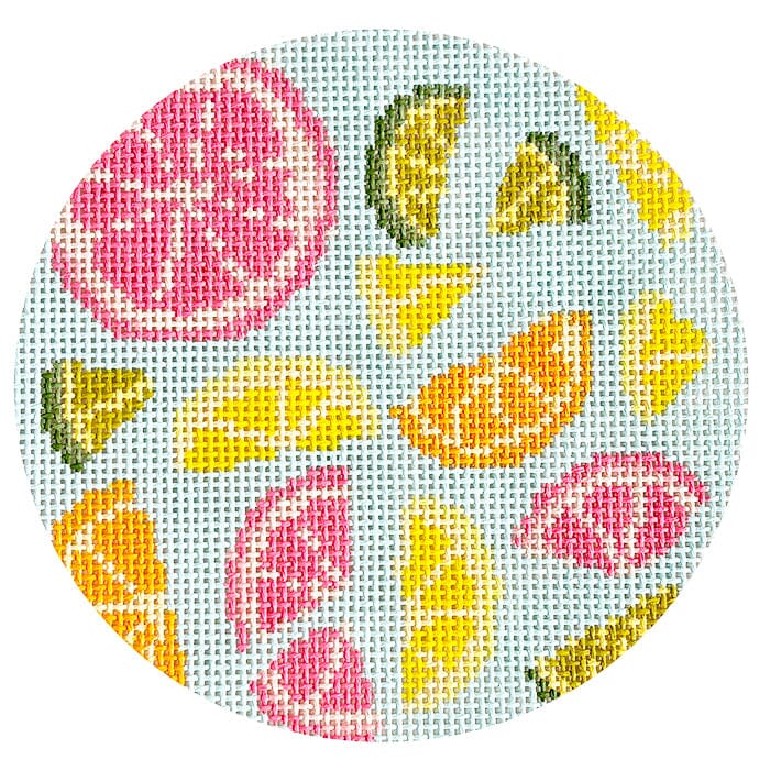 Citrus Slice Coaster 5.5" Round Painted Canvas Atlantic Blue Canvas 