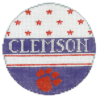 Clemson 4" Round Painted Canvas Kathy Schenkel Designs 
