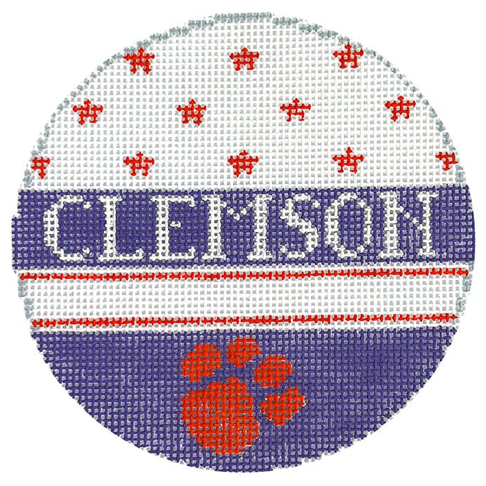 Clemson 4" Round Painted Canvas Kathy Schenkel Designs 
