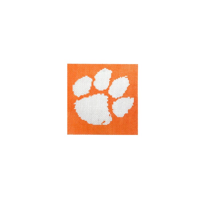 Clemson Paw 4x4 Painted Canvas Needlepoint by Laura 
