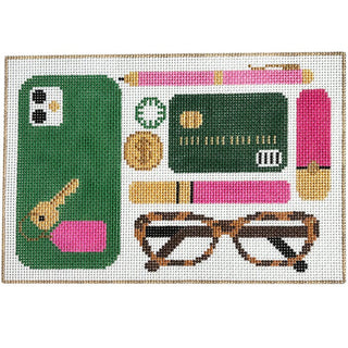 Clutch Contents Green Painted Canvas Rachel Donley 
