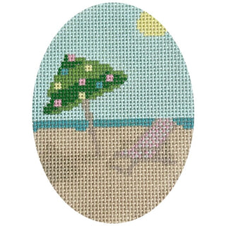 Coastal Christmas Beach Oval Painted Canvas Atlantic Blue Canvas 

