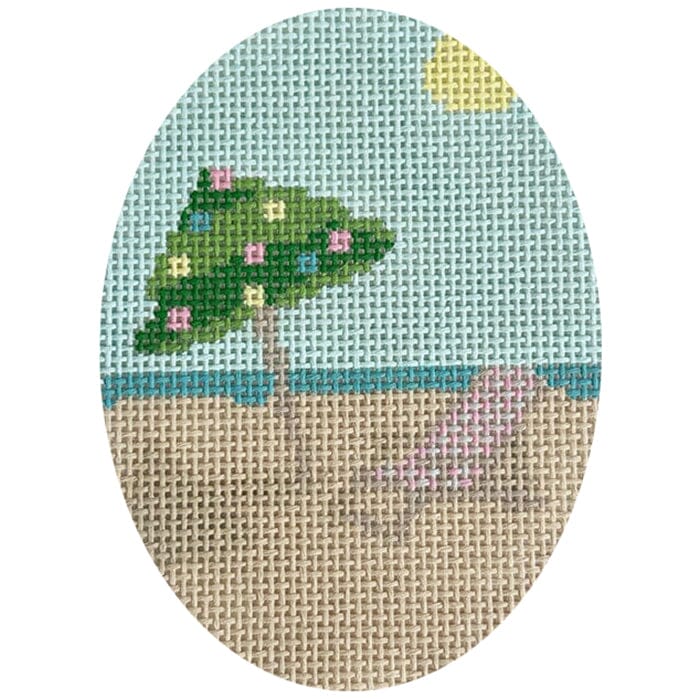 Coastal Christmas Beach Oval Painted Canvas Atlantic Blue Canvas 
