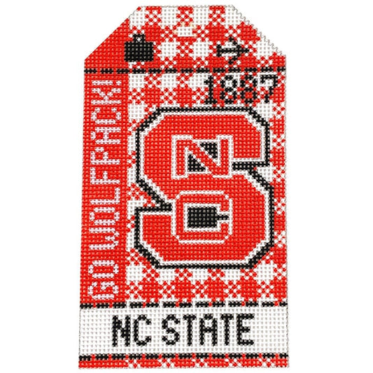 Collegiate Travel Tag - NC State Painted Canvas Hedgehog Needlepoint 