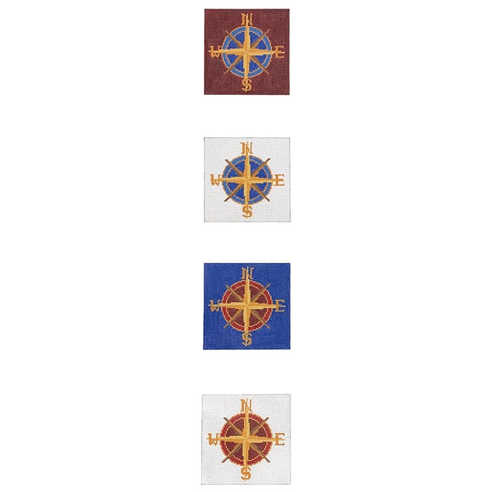 Compass Coasters Set Painted Canvas Susan Roberts Needlepoint Designs Inc. 
