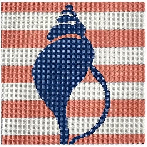 Conch Stencil/Coral Printed Canvas Two Sisters Needlepoint 
