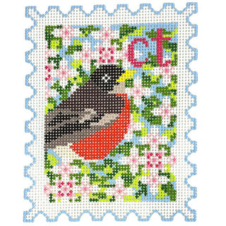 Connecticut State Bird & Flower Stamp Painted Canvas Wipstitch Needleworks 
