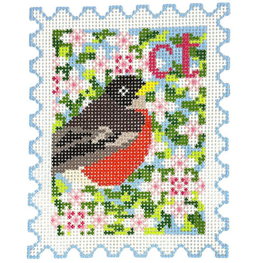 Connecticut State Bird & Flower Stamp Painted Canvas Wipstitch Needleworks 
