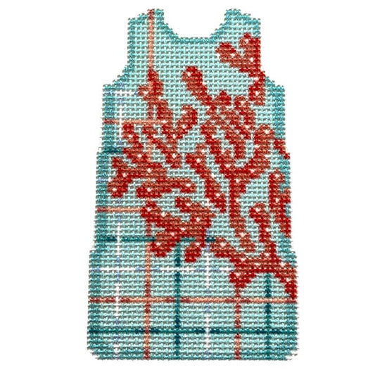 Coral/Plaid Mini Shift Printed Canvas Two Sisters Needlepoint 