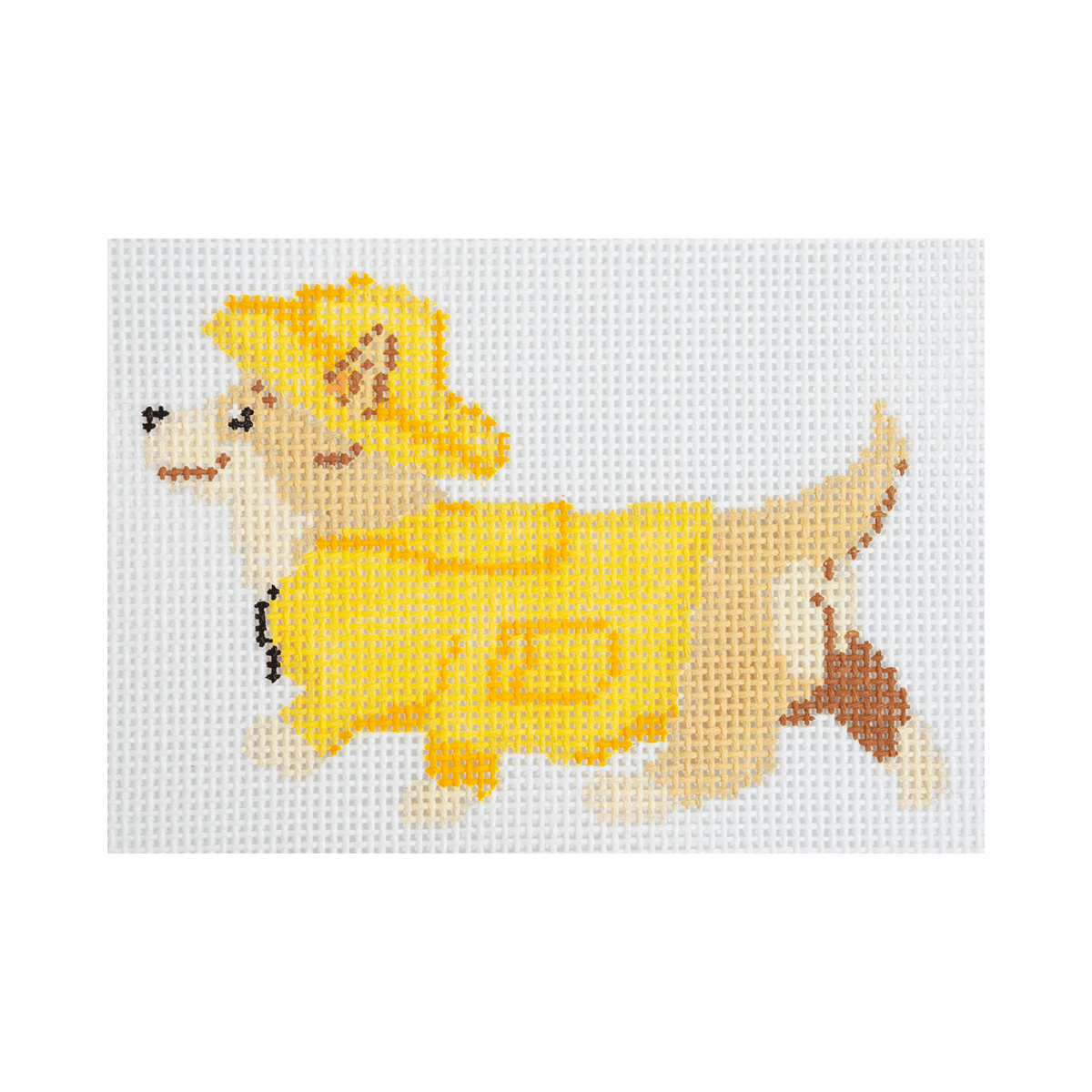 Corgi in a Raincoat Painted Canvas Dogwood Needlepoint  - 1