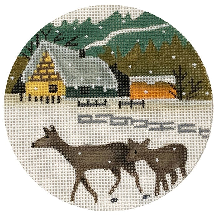 Cottage Deer Round Painted Canvas Melissa Shirley Designs 
