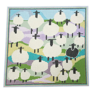 Counting Sheep Pillow 11x11 Painted Canvas Doolittle Stitchery 
