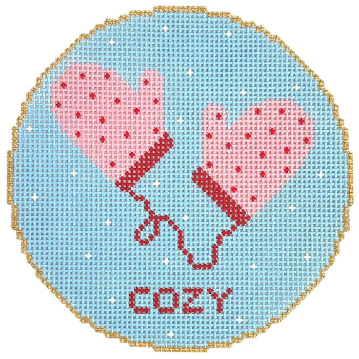 Cozy Mittens Round Painted Canvas Goodpoint Needlepoint 