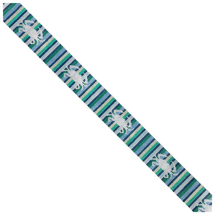Crab Silhouette Belt on Summer Stripes Blues and Greens Painted Canvas Chris Lewis Distributing  - 1