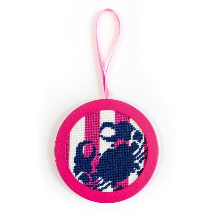 Crab Stencil on Pink Round Printed Canvas Two Sisters Needlepoint  - 2