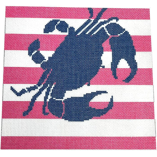 Crab Stencil/Pink Printed Canvas Two Sisters Needlepoint 