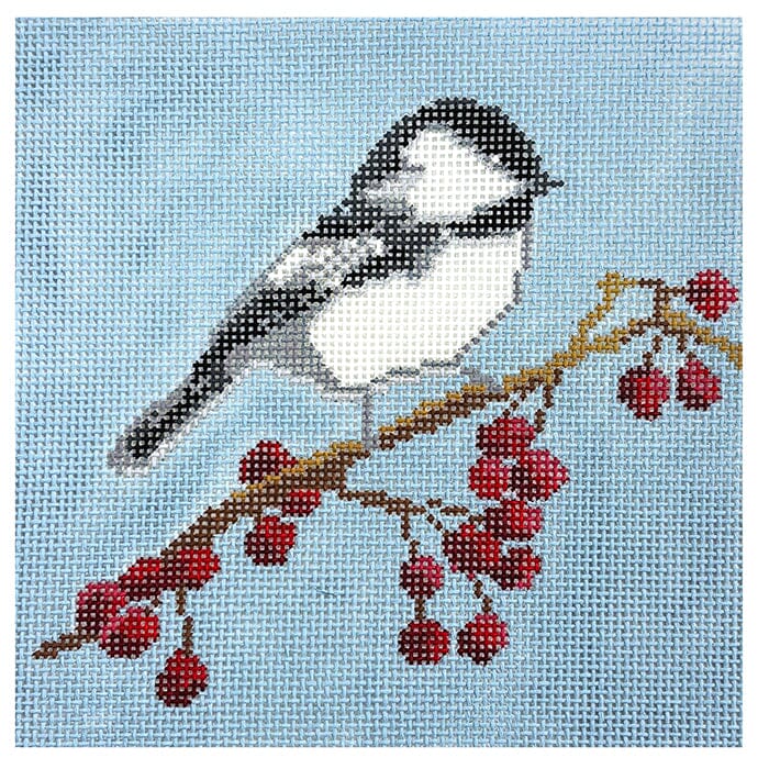 Cranberry Chickadee 5" Square Painted Canvas Initial K Studio 