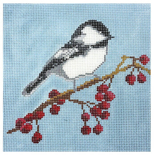 Cranberry Chickadee 5" Square Painted Canvas Initial K Studio 
