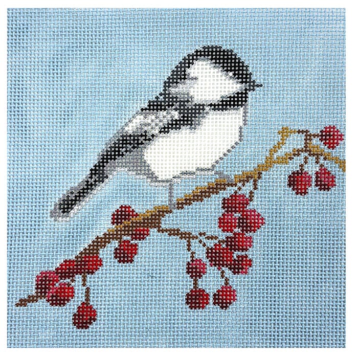 Cranberry Chickadee 5" Square Painted Canvas Initial K Studio 
