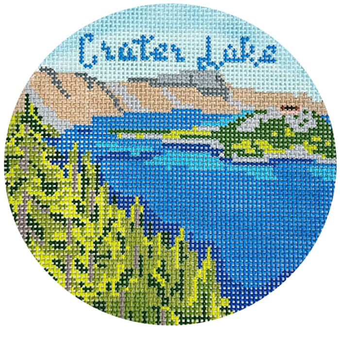 Crater Lake, Oregon Park Round Painted Canvas Blue Ridge Stitchery 
