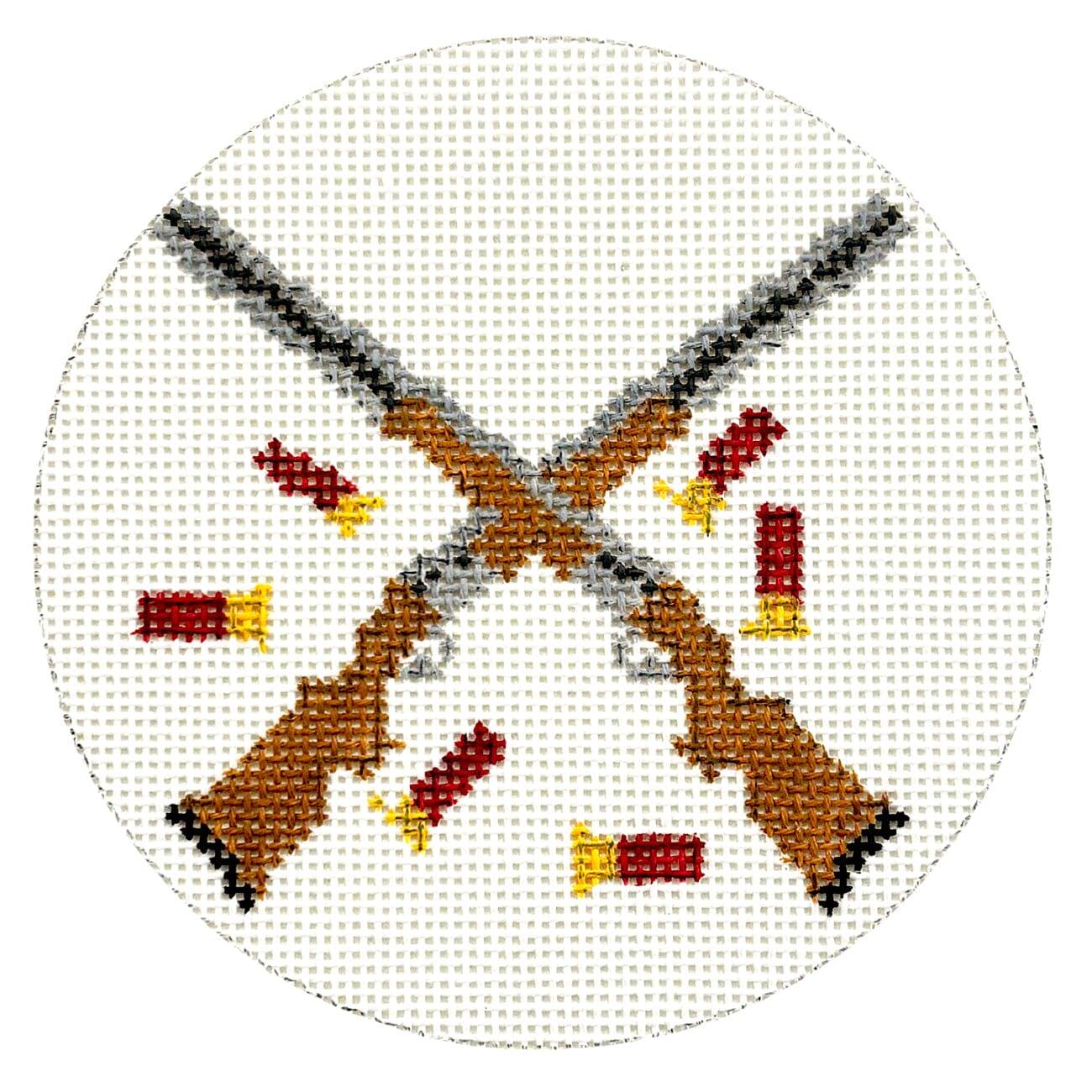 Crossed Shotgun Painted Canvas Elm Tree Needlepoint 
