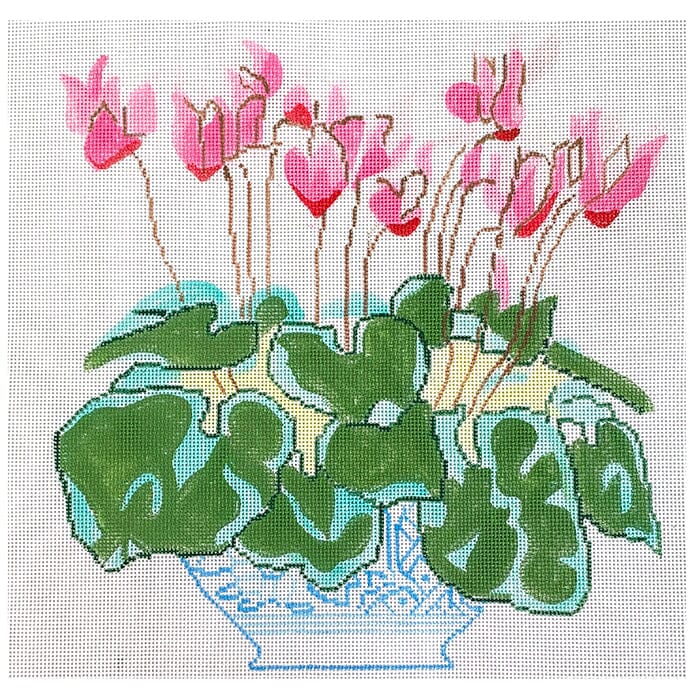 Cyclamen in Blue Bowl Painted Canvas Jean Smith 