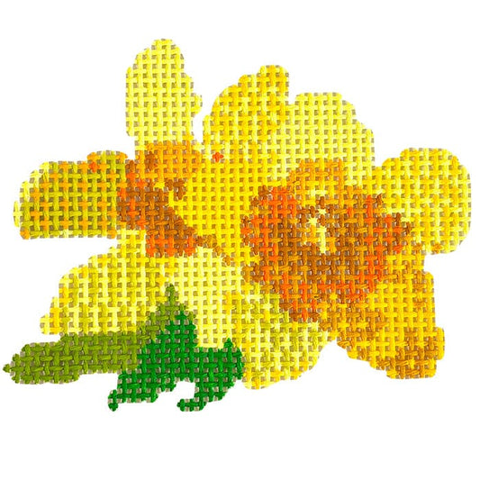 Daffodil Pair 4x4 Painted Canvas Blue Waters Needlepoint 