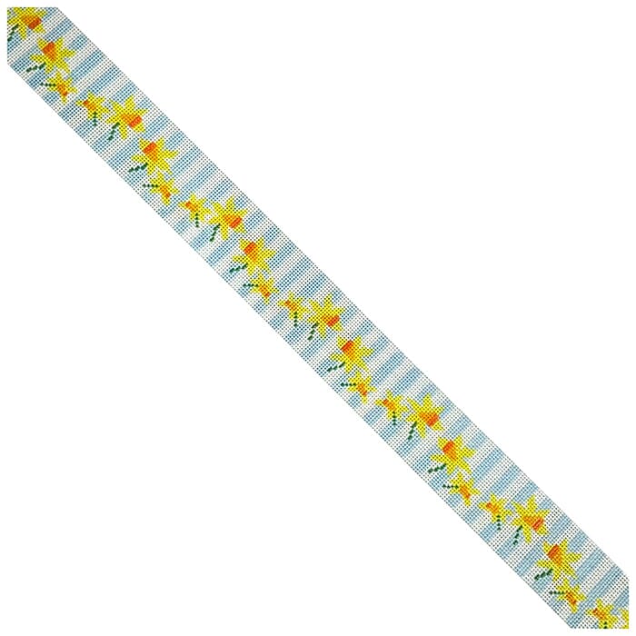 Daffodils Belt on Blue Stripes Painted Canvas Kristine Kingston 
